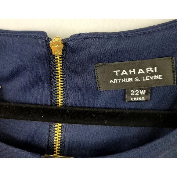 Tahari Arthur S. Levine Navy Short Sleeve Sheath Dress Gold Back Zipper 22W - Picture 3 of 11